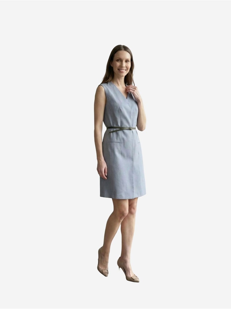 Robe courte droite sans manches à col v et ceinture my fashion Bleu saphir - Kiabi