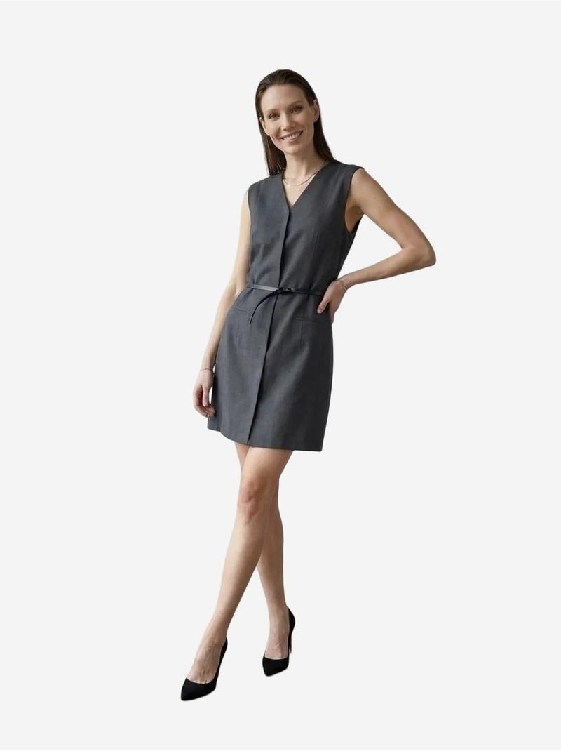 Robe courte droite sans manches à col v et ceinture my fashion Gris Noir - Kiabi