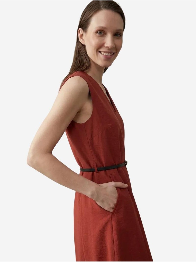 Robe courte droite sans manches à col v et ceinture my fashion Rouge bordeaux - Kiabi