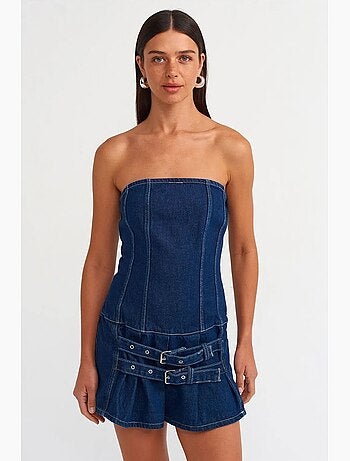 Robe courte en denim sans bretelles avec ceinture dilvin