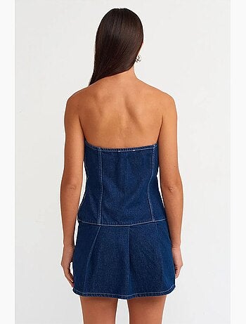 Robe courte en denim sans bretelles avec ceinture dilvin