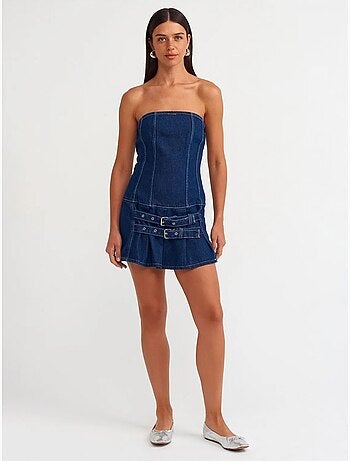 Robe courte en denim sans bretelles avec ceinture dilvin