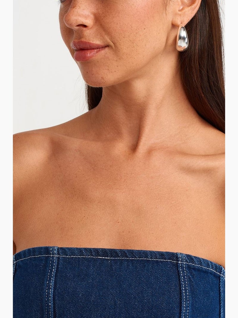 Robe courte en denim sans bretelles avec ceinture dilvin Bleu saphir - Kiabi