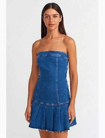 Robe courte en denim sans bretelles, coupe ajustée dilvin