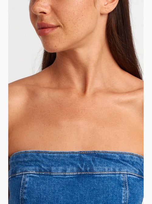 Robe courte en denim sans bretelles, coupe ajustée dilvin - Kiabi Robe courte en denim sans bretelles, coupe ajustée dilvin - Kiabi