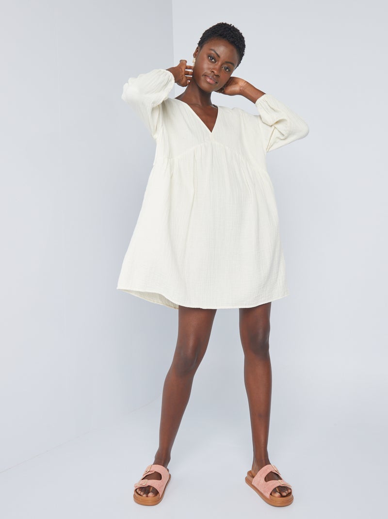 Robe courte en gaze de coton Beige - Kiabi