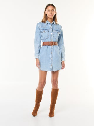 Robe courte en jean à manches longues