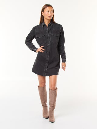 Robe courte en jean à manches longues