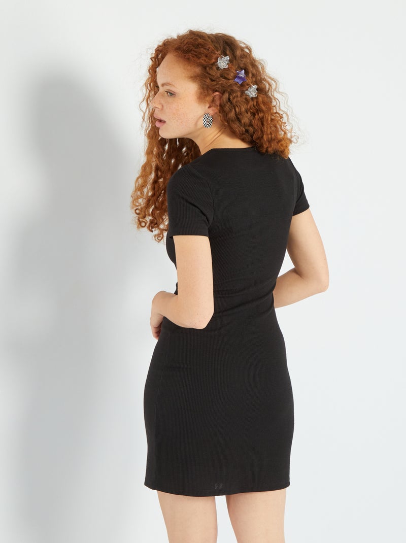 Robe courte en maille c?�tel?�e uni - noir - Kiabi - 15.00�?�