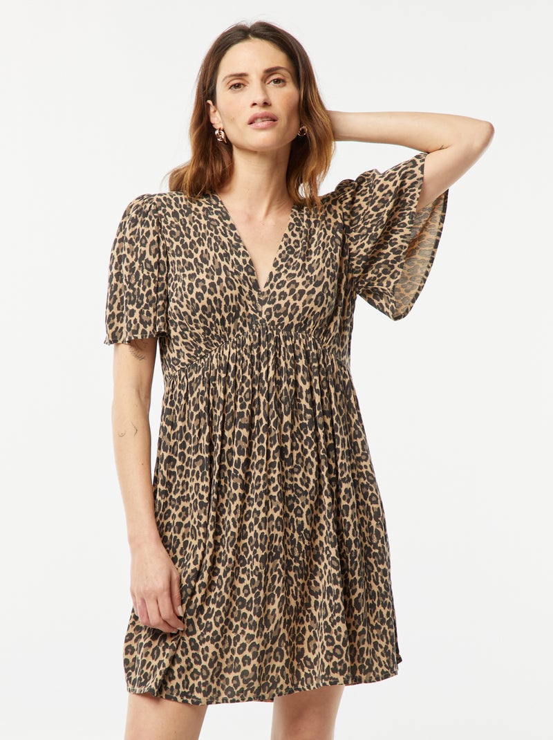 Robe courte en maille crêpée BEIGE - Kiabi