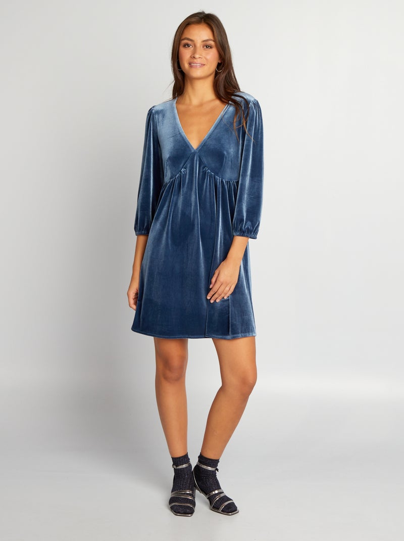 Robe courte en velours Bleu - Kiabi