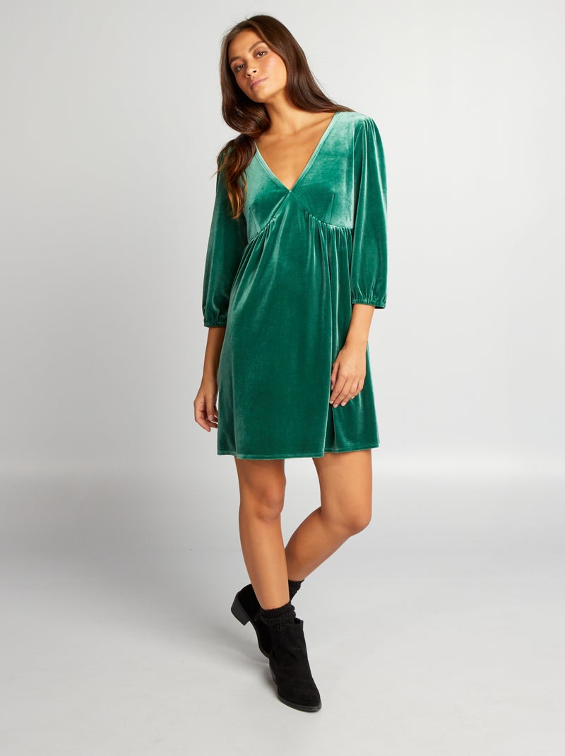 Robe courte en velours Vert - Kiabi