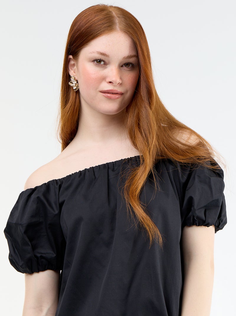 Robe courte et manches courtes avec col bardot Noir - Kiabi