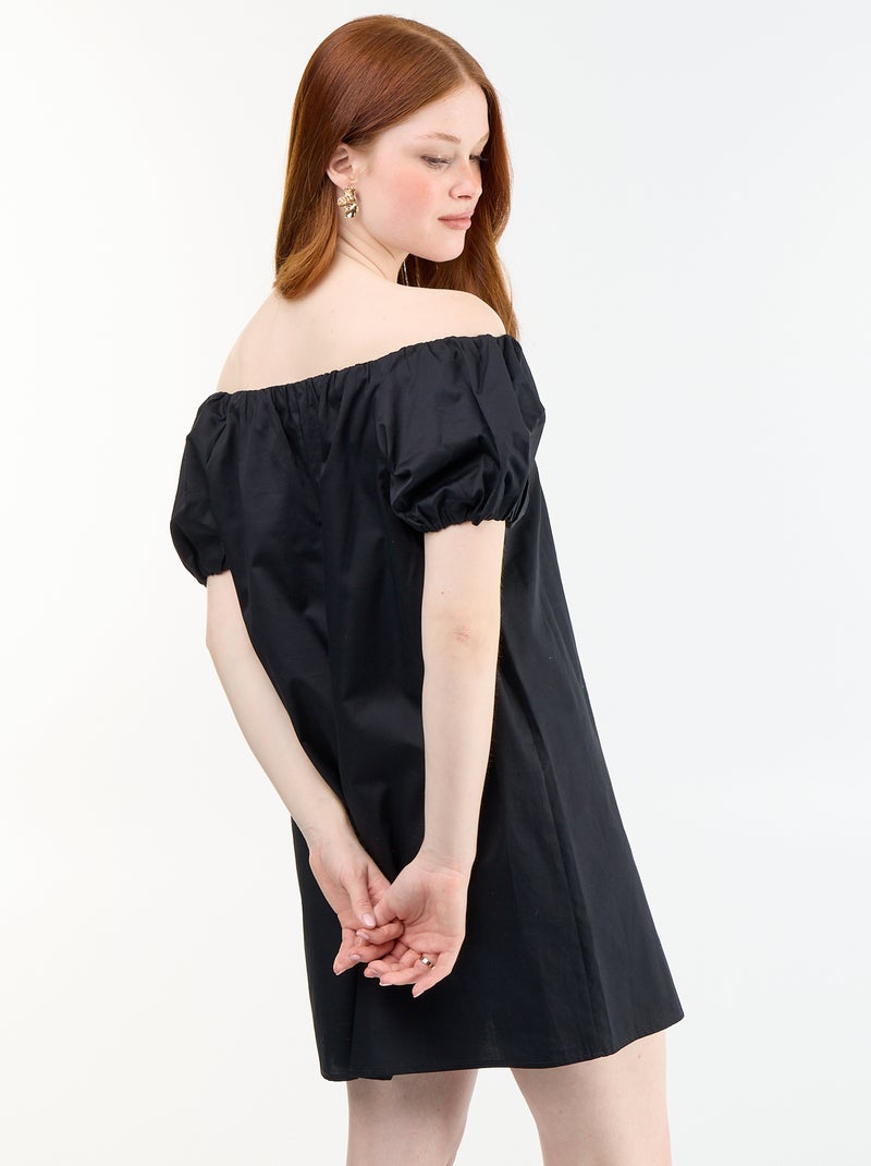 Robe courte et manches courtes avec col bardot Noir - Kiabi