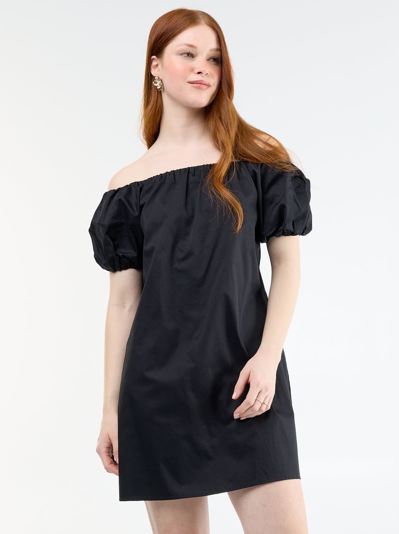 Robe courte et manches courtes avec col bardot Noir - Kiabi