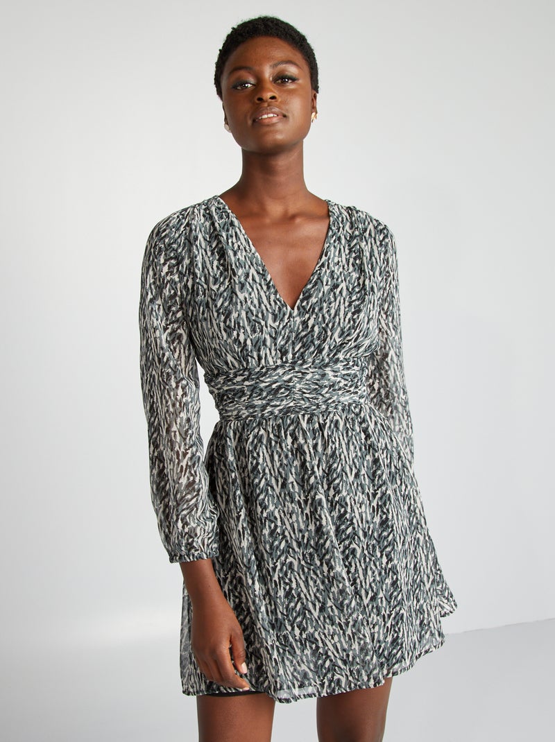 Robe courte évasée imprimée Noir imprimé - Kiabi