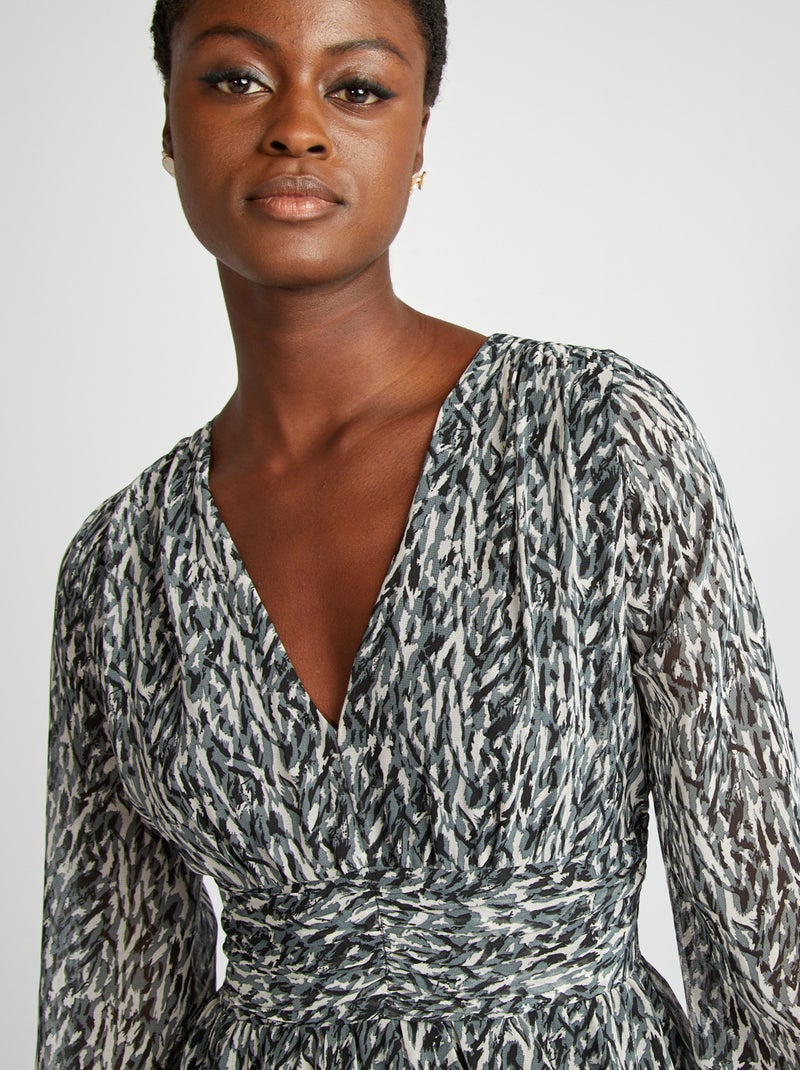 Robe courte évasée imprimée Noir imprimé - Kiabi