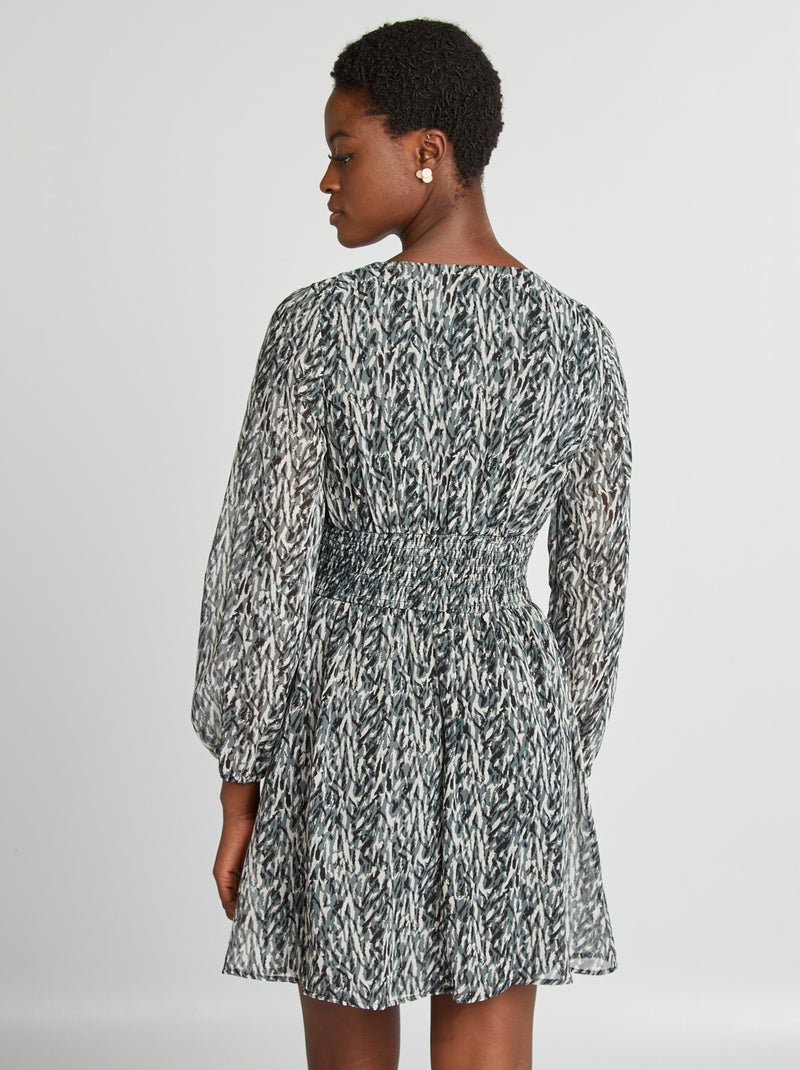 Robe courte évasée imprimée Noir imprimé - Kiabi