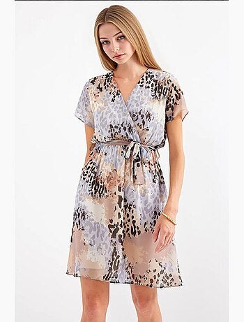 Robe courte fleurie à col v et ceinture bdart