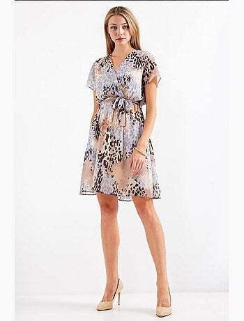 Robe courte fleurie à col v et ceinture bdart