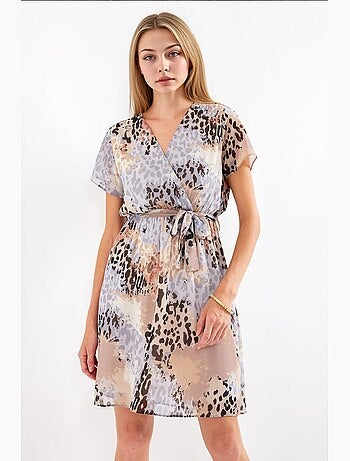 Robe courte fleurie à col v et ceinture bdart
