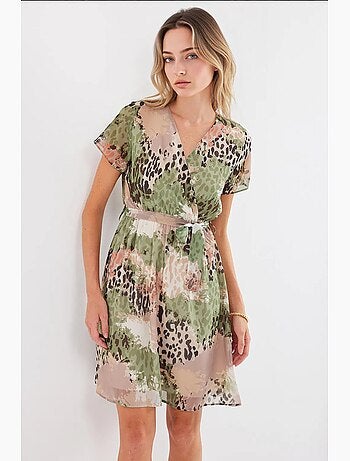 Robe courte fleurie à col v et ceinture bdart