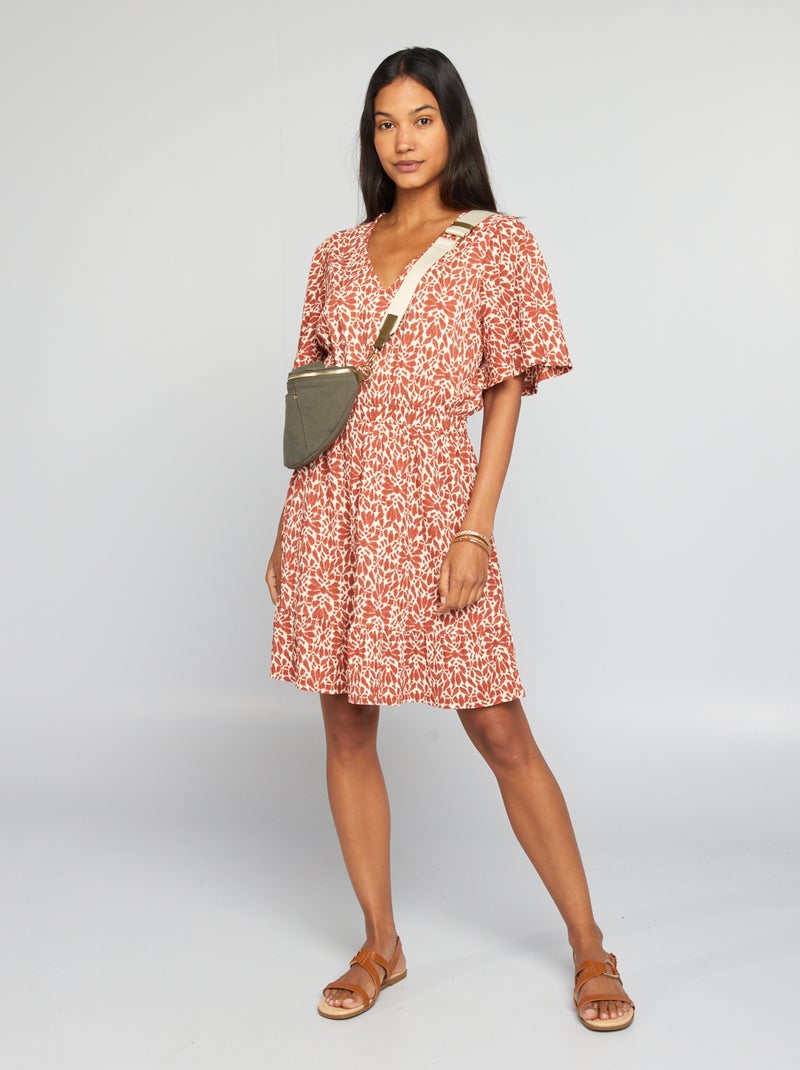 Robe courte imprimée à volant Orange - Kiabi