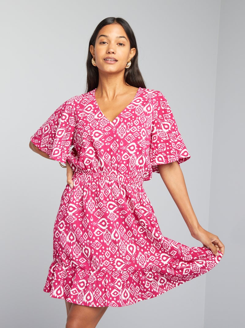 Robe courte imprimée à volant Rose - Kiabi