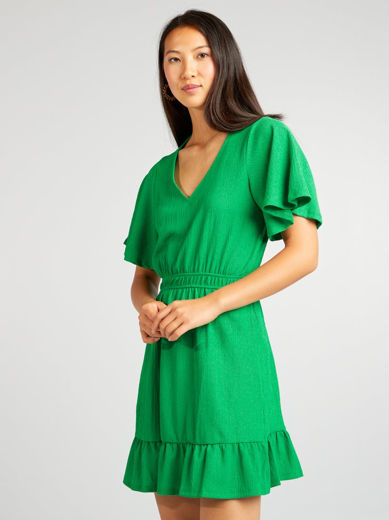 Robe courte imprimée à volant VERT - Kiabi