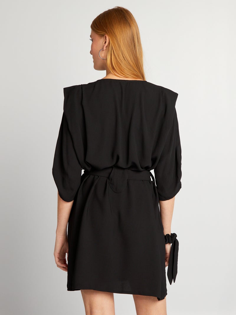 Robe Noire Neuve Avec Volants Et Manches 3/4 - Taille 12 Atmosphere - Avec étiquettes