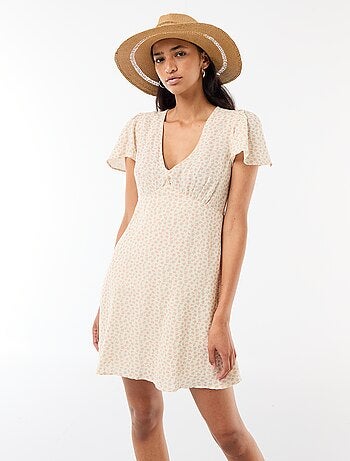 Robe courte manches papillons en coton et lin