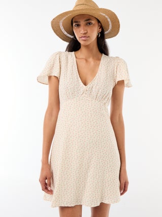 Robe courte manches papillons en coton et lin