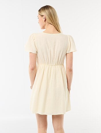 Robe courte manches papillons en coton et lin