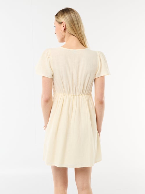 Robe courte manches papillons en coton et lin - Kiabi