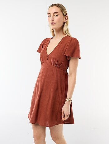 Robe courte manches papillons en coton et lin