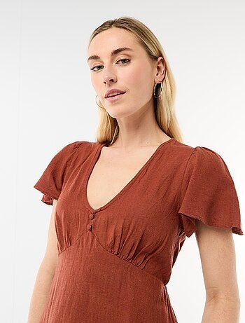 Robe courte manches papillons en coton et lin