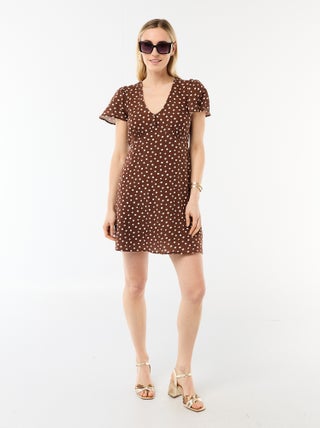 Robe courte manches papillons en coton et lin