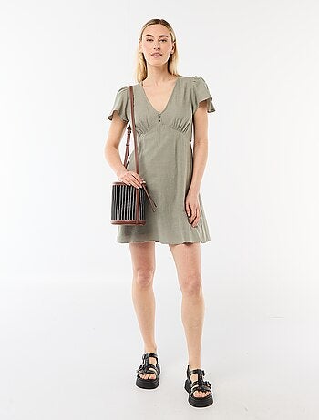 Robe courte manches papillons en coton et lin