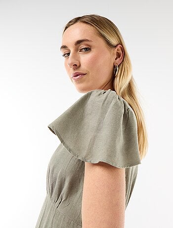 Robe courte manches papillons en coton et lin