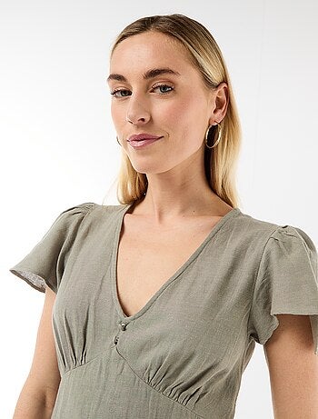 Robe courte manches papillons en coton et lin