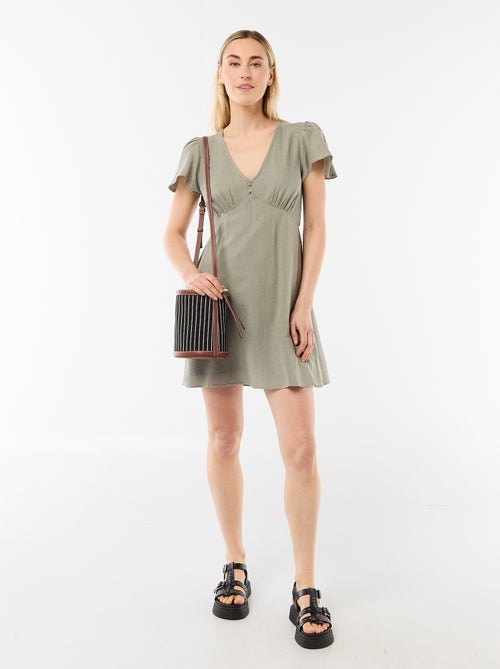 Robe courte manches papillons en coton et lin - Kiabi