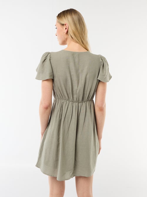 Robe courte manches papillons en coton et lin - Kiabi