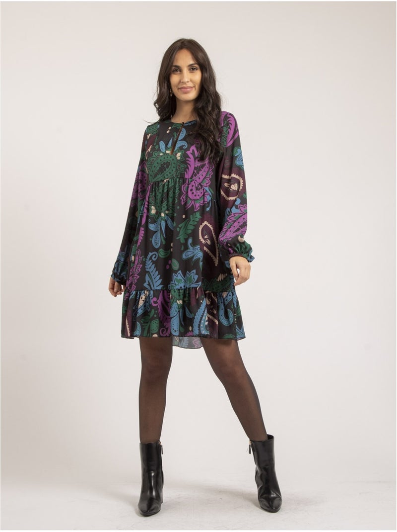 Robe courte motifs illona Noir - Kiabi