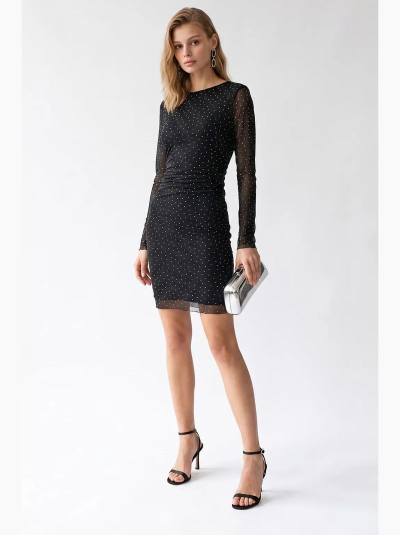 Robe courte moulante à sequins avec détail pierre mixray Noir - Kiabi