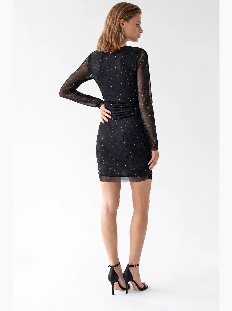 Robe courte moulante à sequins avec détail pierre mixray Noir - Kiabi