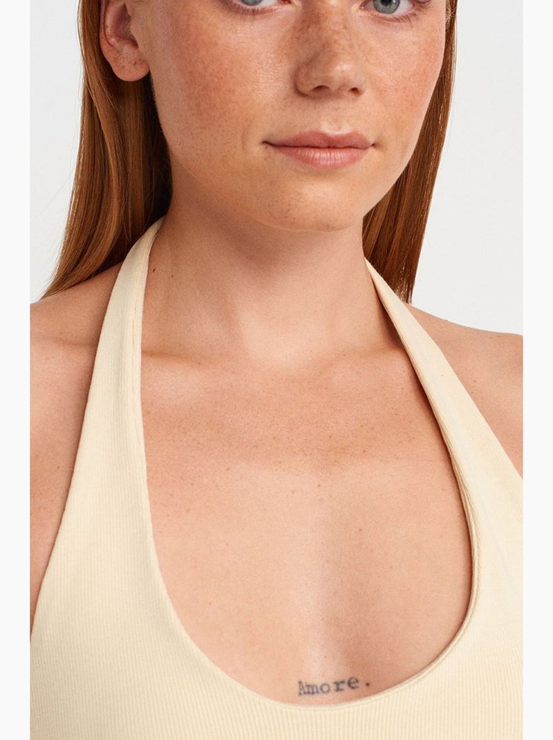 Robe courte moulante côtelée dilvin Crème - Kiabi