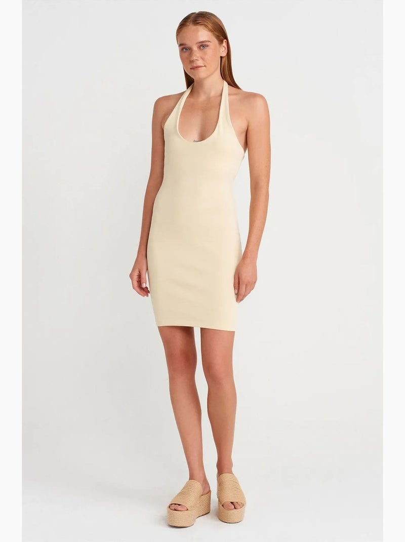 Robe courte moulante côtelée dilvin Crème - Kiabi