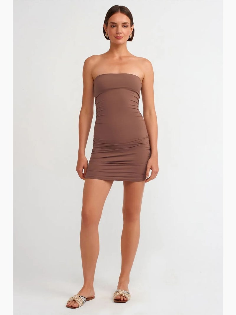 Robe courte moulante sans bretelles dilvin Taupe - Kiabi