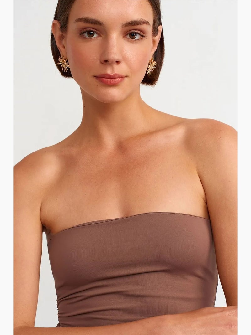 Robe courte moulante sans bretelles dilvin Taupe - Kiabi