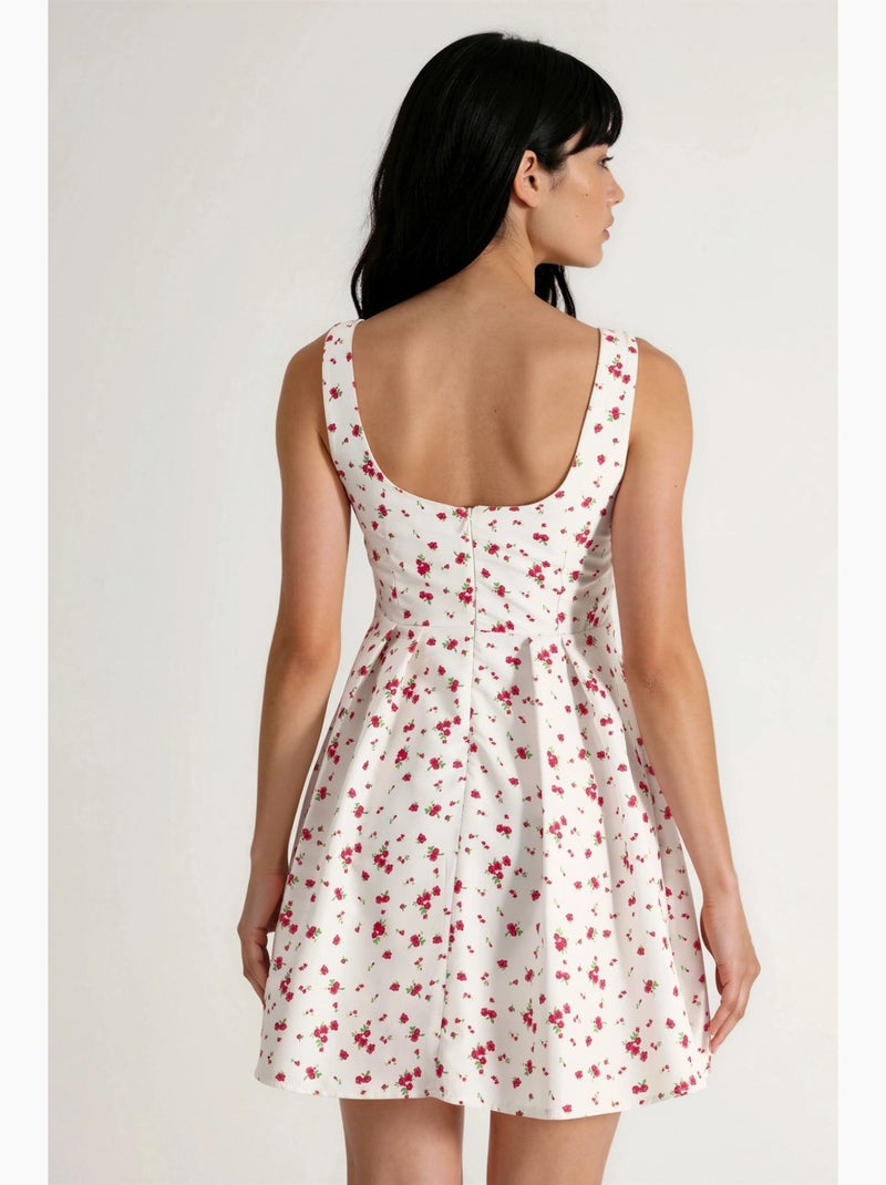 Robe courte patineuse fleurie à encolure en u busem Blanc - Kiabi